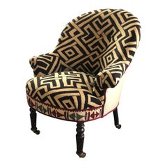Antique Crapaud Chair with Fabric of Pedroso & Osorio