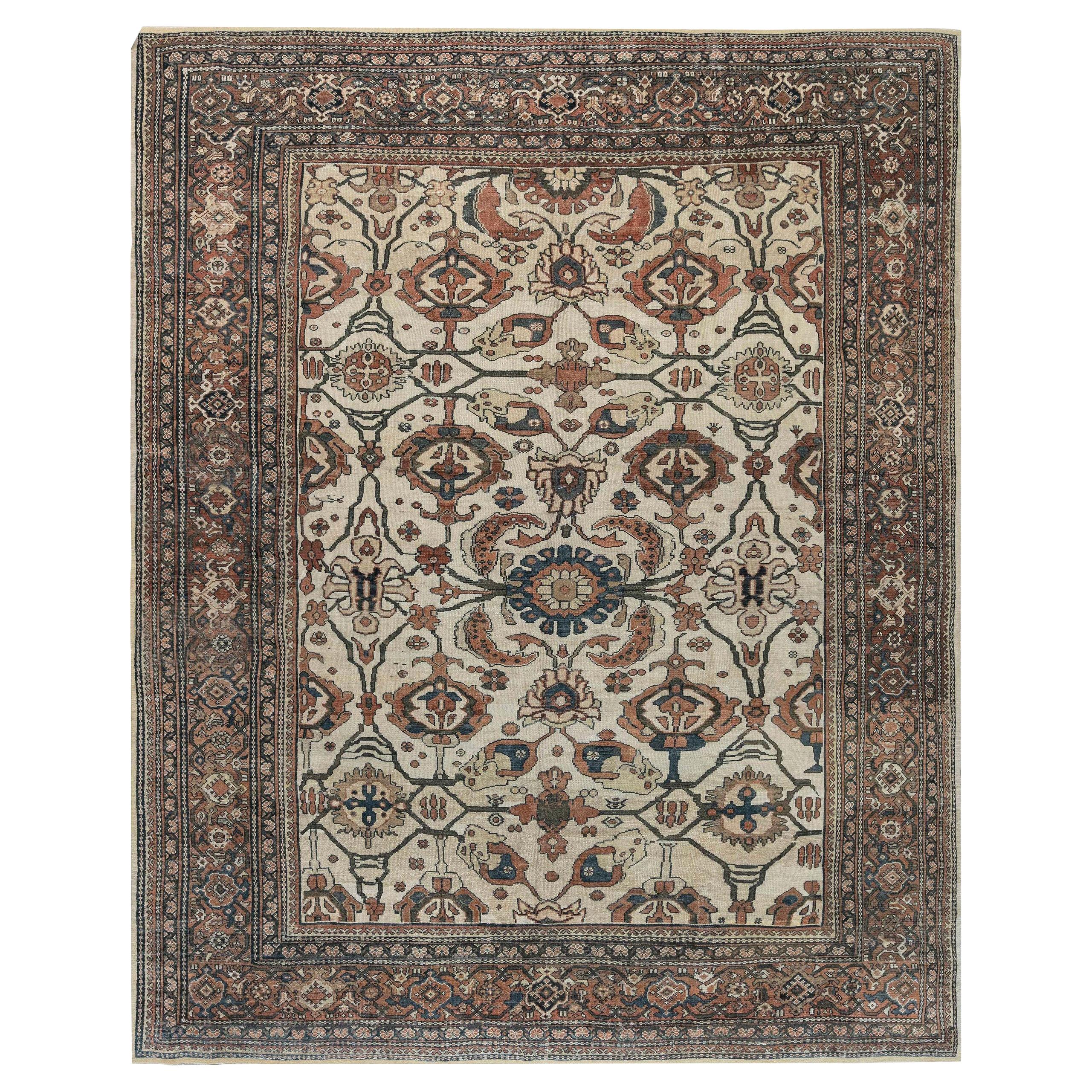 Antique Botanic Persian Sultanabad Wool Carpet For Sale