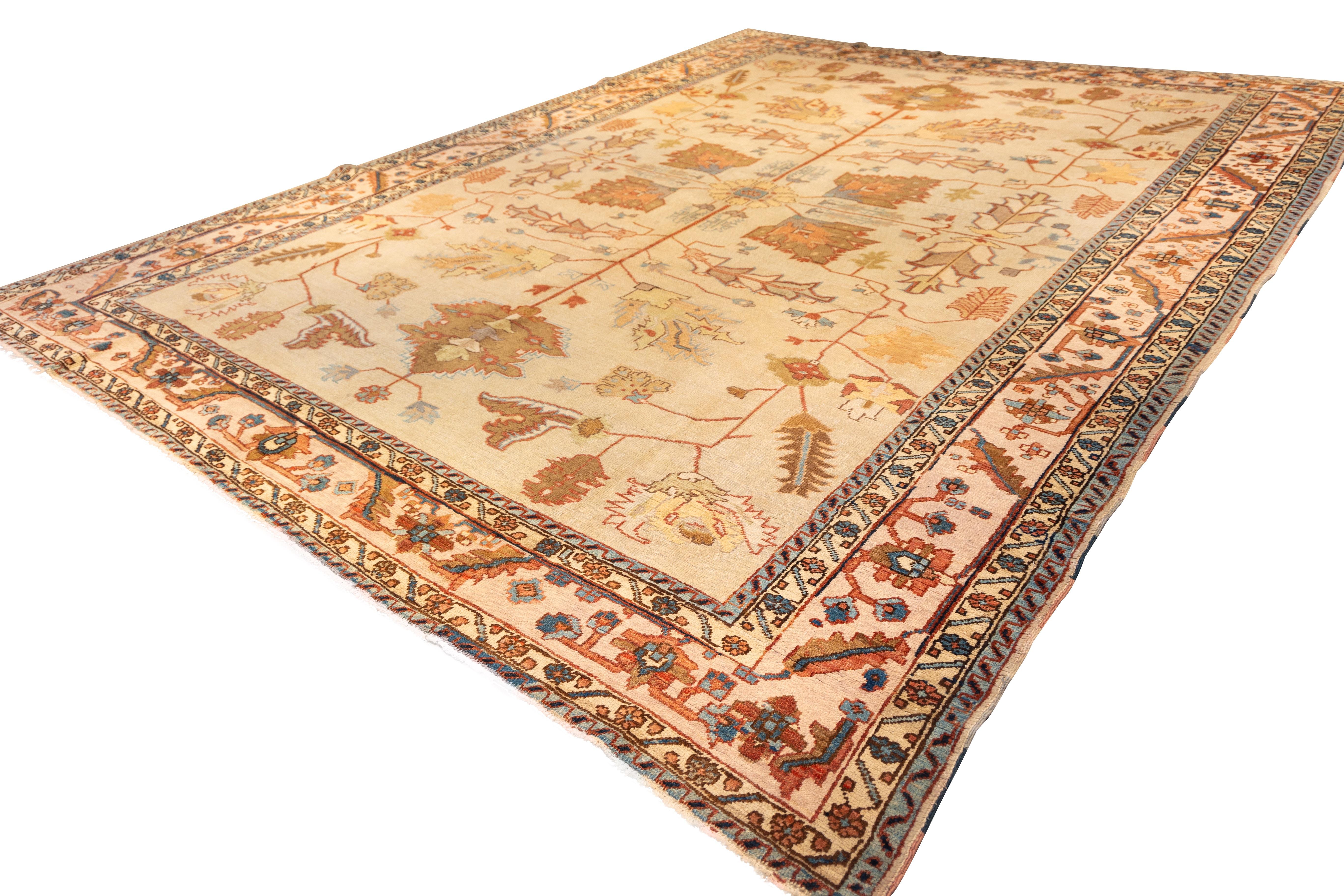 Persian Antique cream field early 20th century north persian rug For Sale