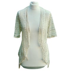 Antique Cream Net Lace Jacket with Pleated and Fabric Circle Design