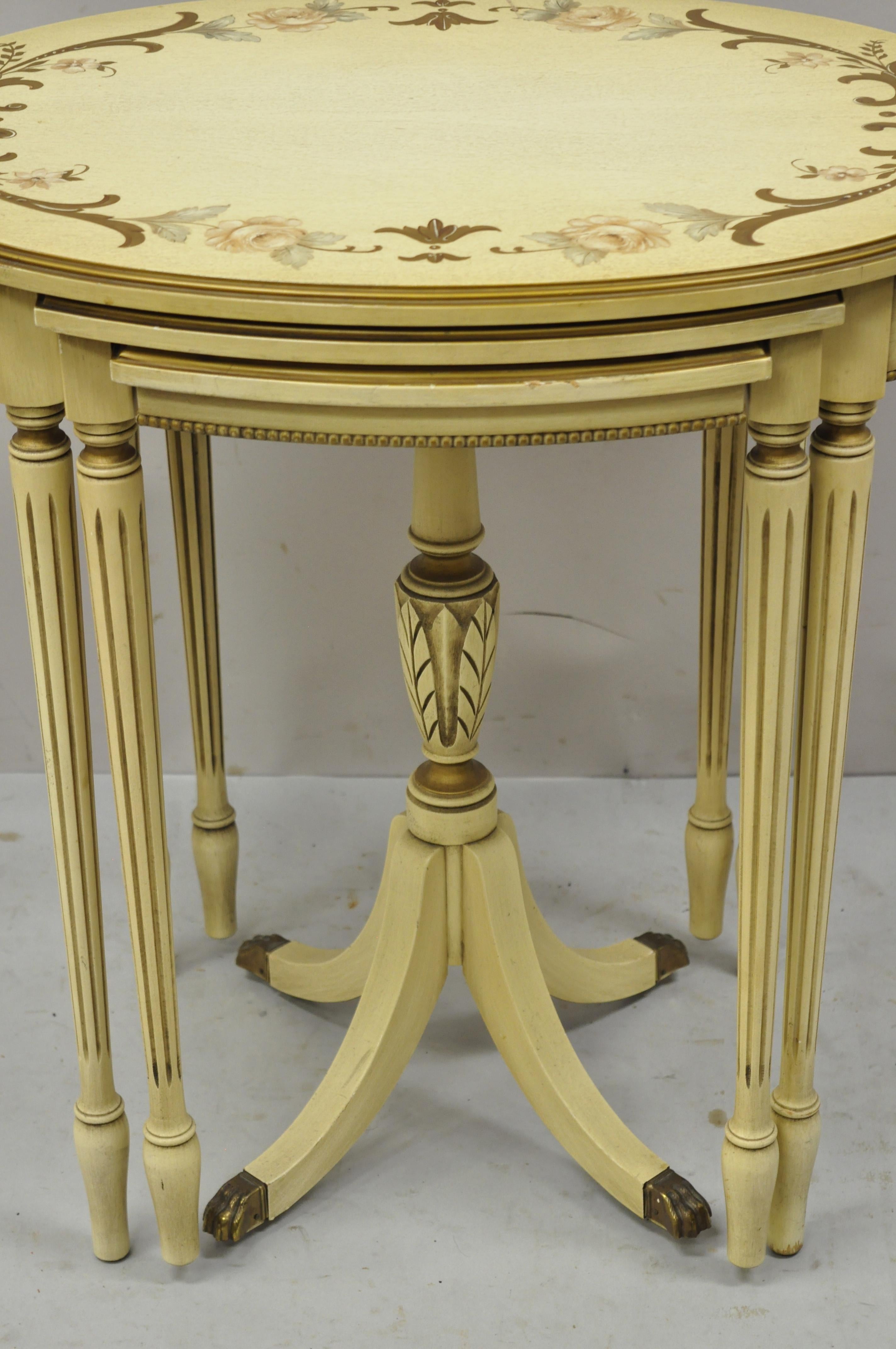 Antique Cream Painted French Nesting Side Table Imperial Grand Rapids, Set of 3 2