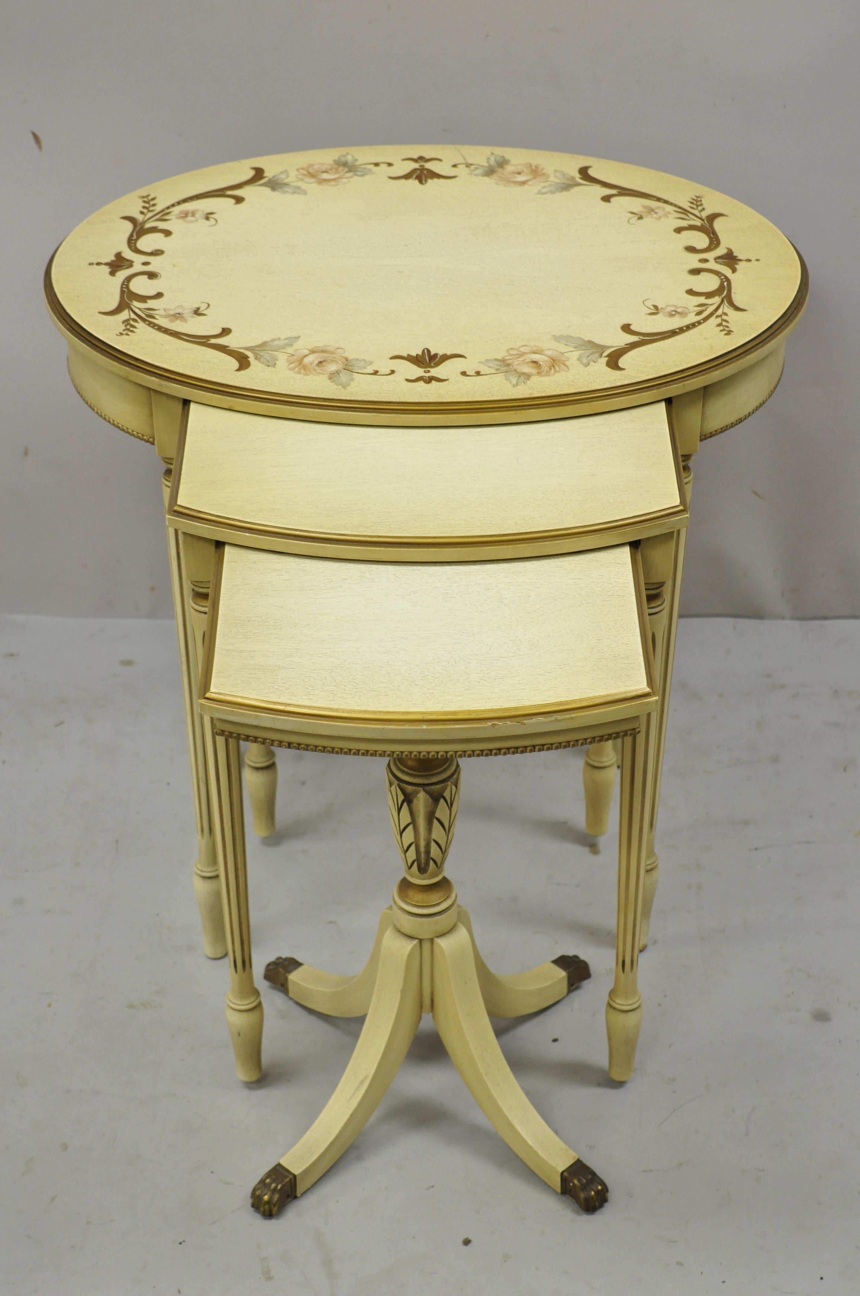 Antique Cream Painted French Nesting Side Table Imperial Grand Rapids, Set of 3 3