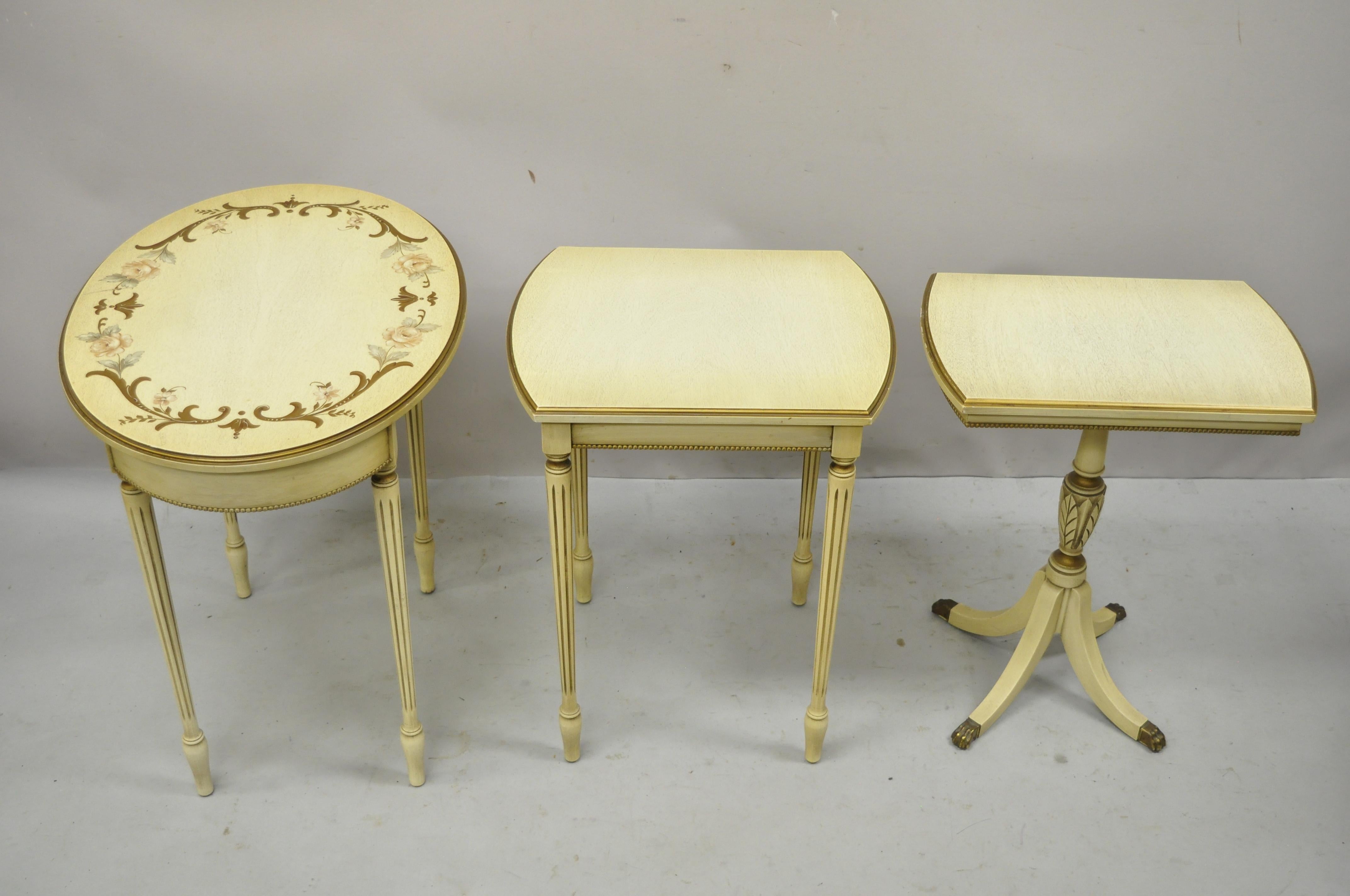 North American Antique Cream Painted French Nesting Side Table Imperial Grand Rapids, Set of 3