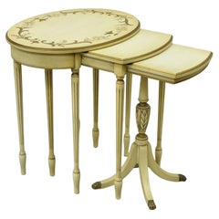 Antique Cream Painted French Nesting Side Table Imperial Grand Rapids, Set of 3