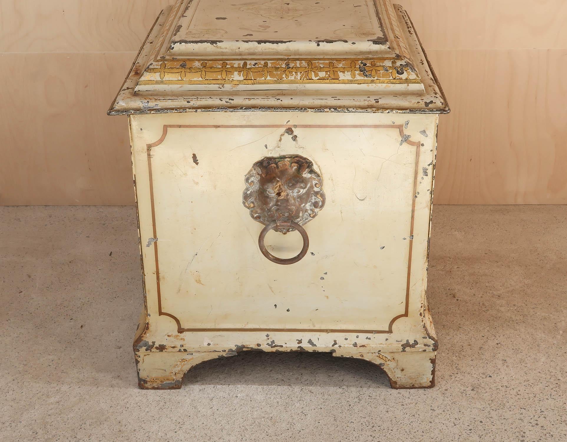 Mid-19th Century Antique Cream Painted Toleware Chest. Henry Loveridge Maker. English C.1850 For Sale