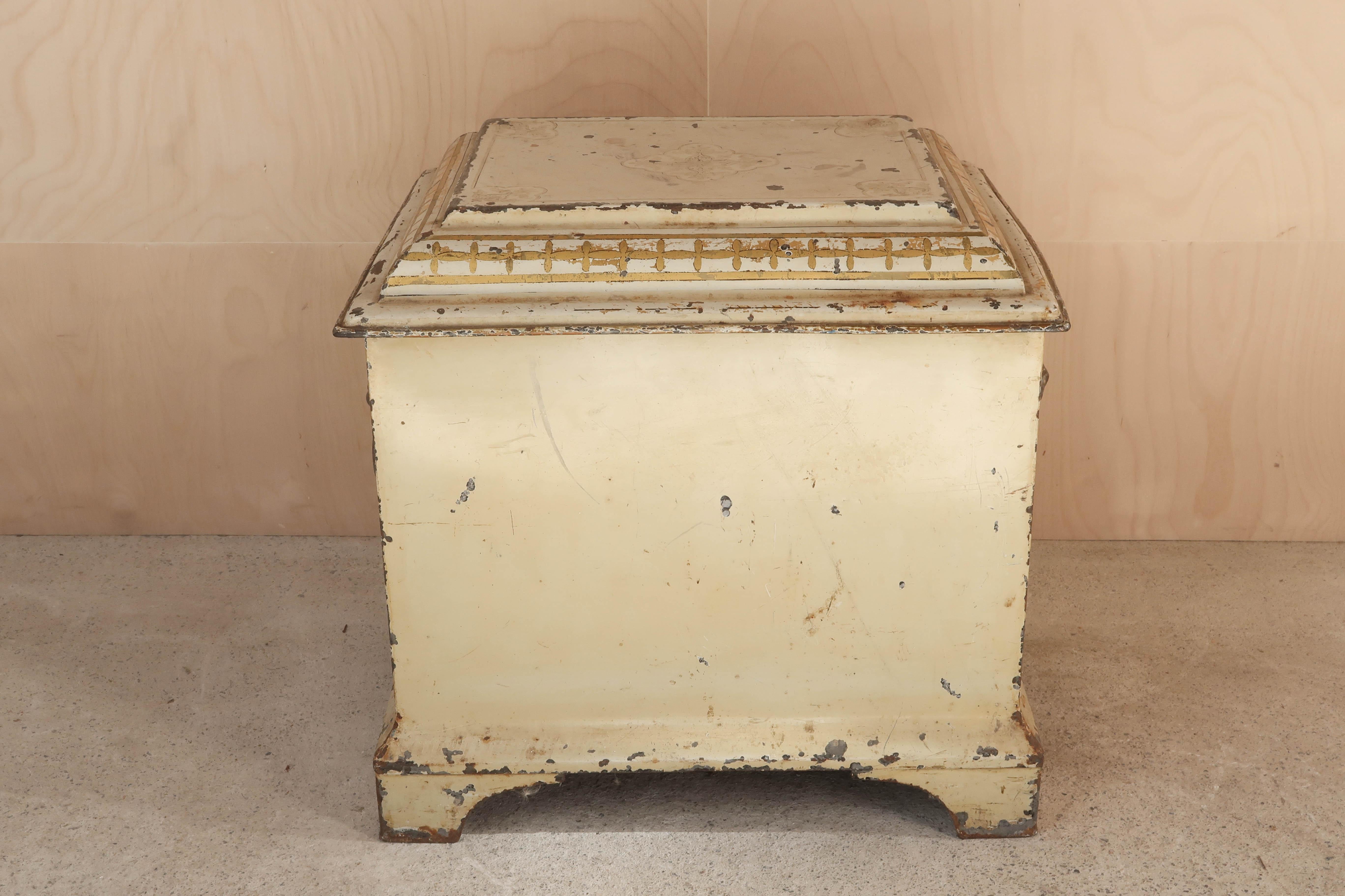 Tin Antique Cream Painted Toleware Chest. Henry Loveridge Maker. English C.1850 For Sale