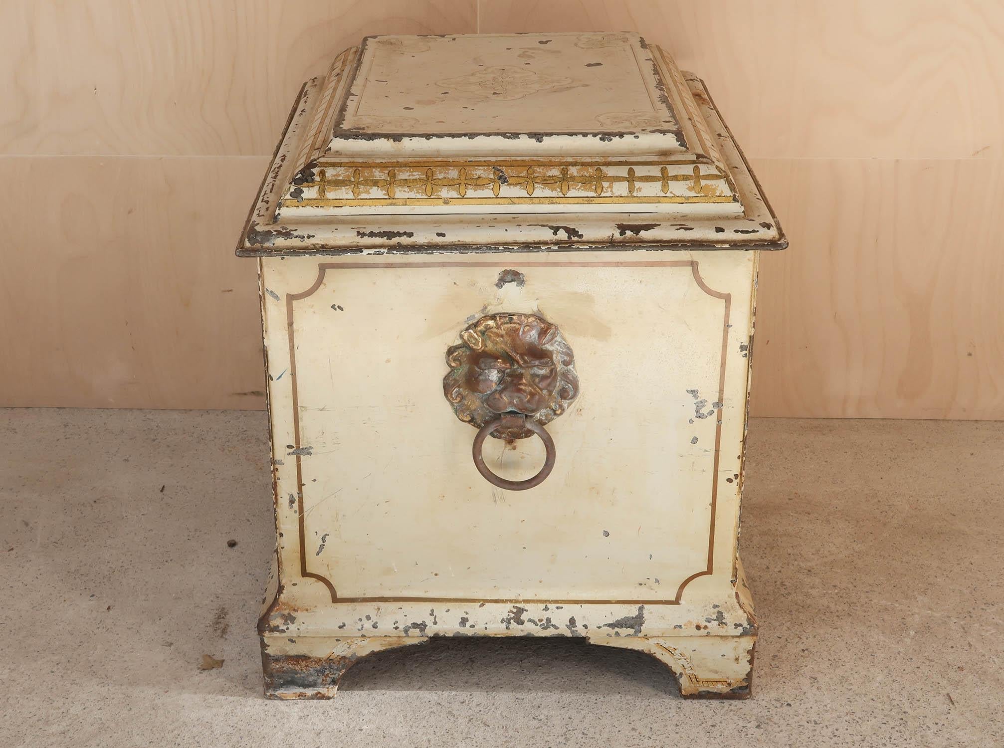 Antique Cream Painted Toleware Chest. Henry Loveridge Maker. English C.1850 For Sale 1