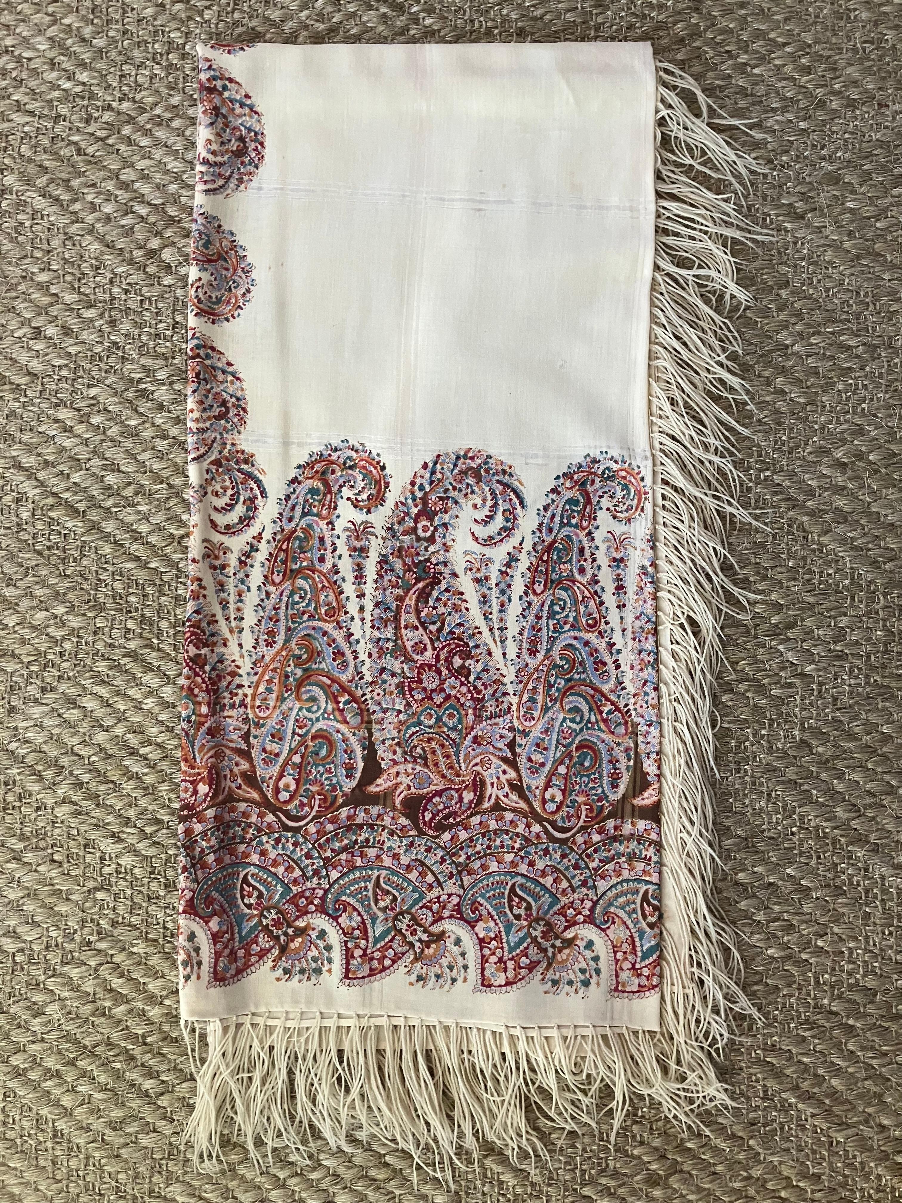 Châle cachemire ancien crème, rose, magenta, marron et vert en vente 5