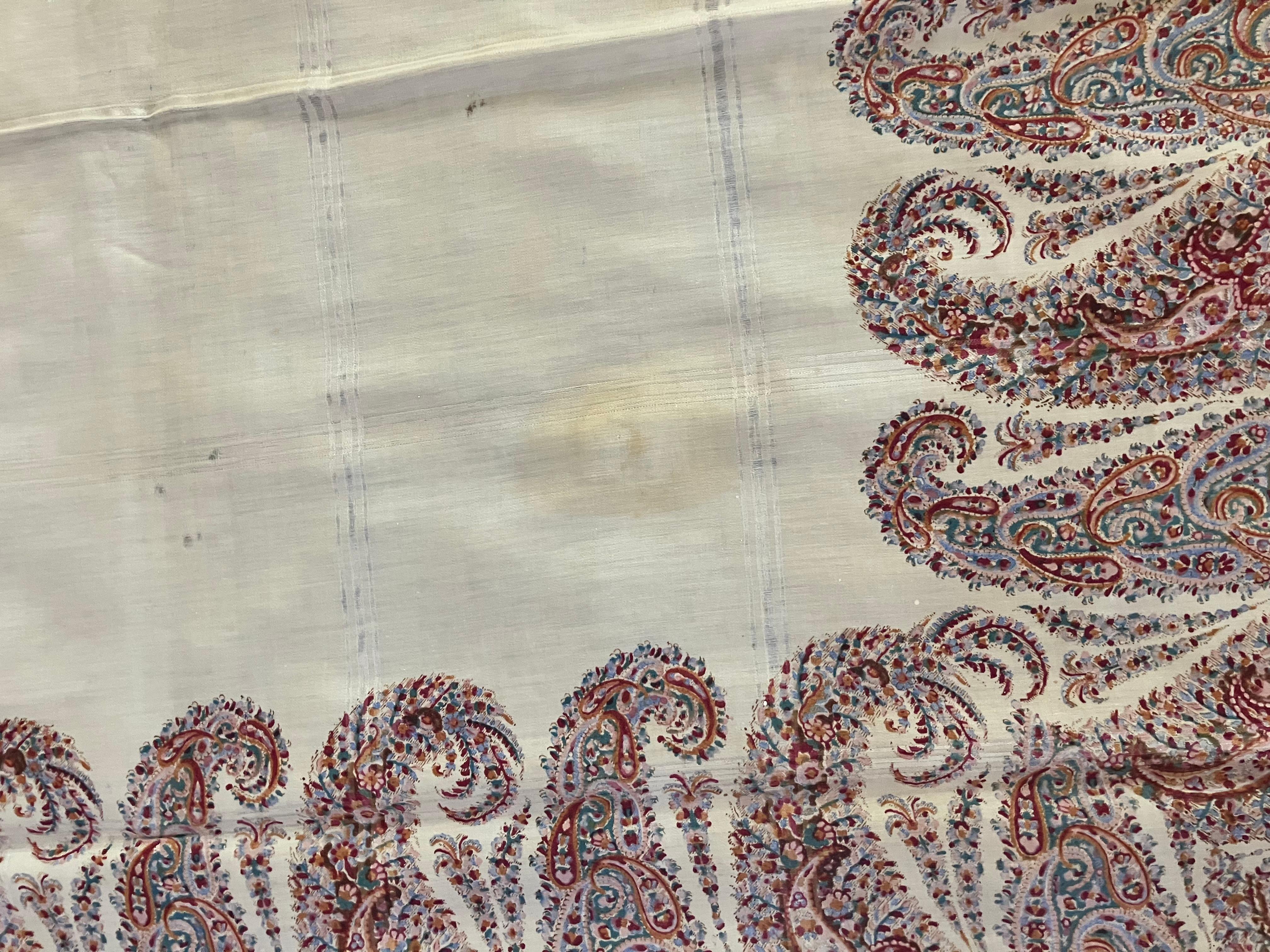 Châle cachemire ancien crème, rose, magenta, marron et vert en vente 6