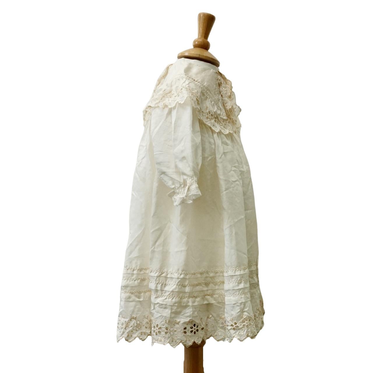 Antique Cream Silk Christening Gown and Antique White Cotton Christening Gown In Good Condition For Sale In London, GB