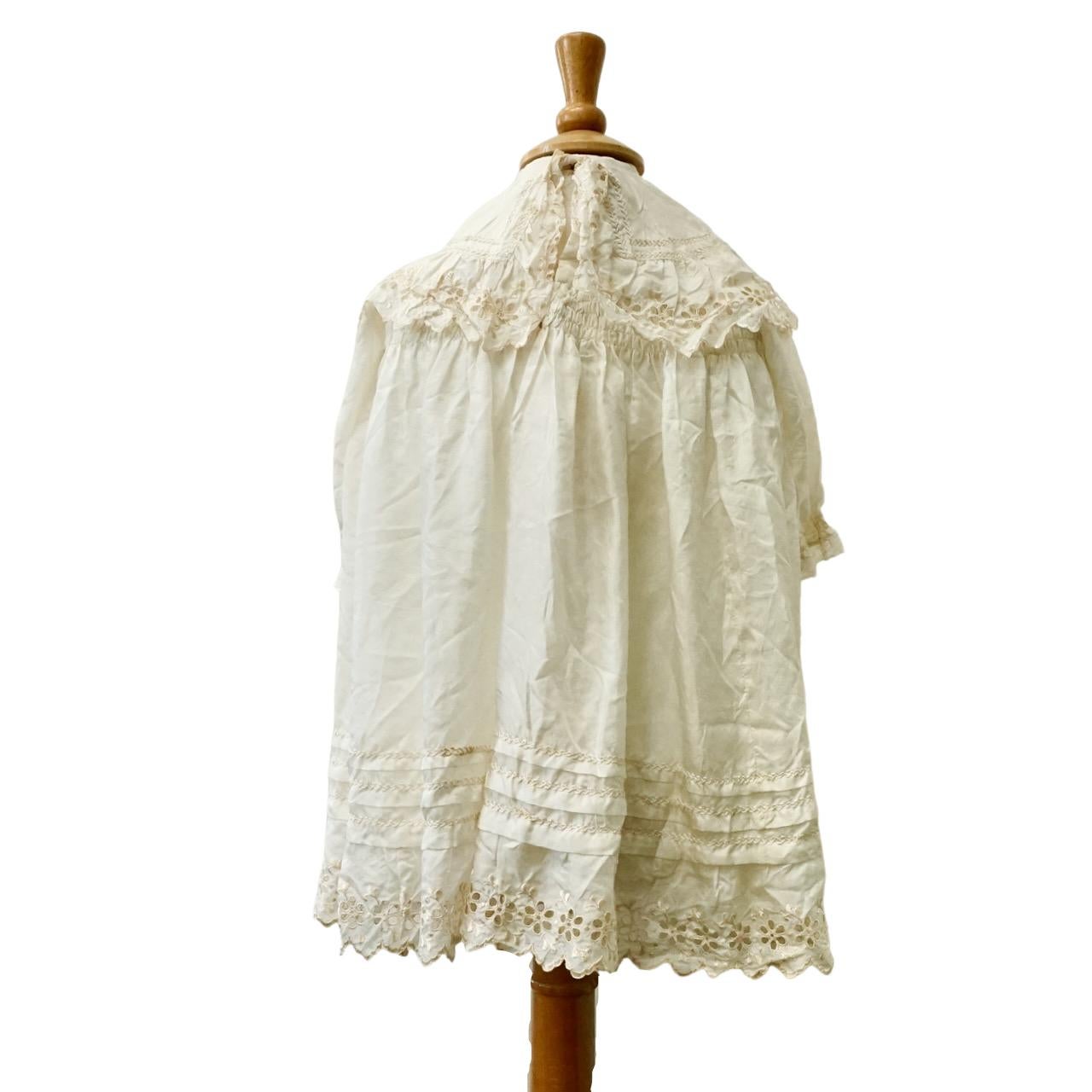 Women's or Men's Antique Cream Silk Christening Gown and Antique White Cotton Christening Gown For Sale