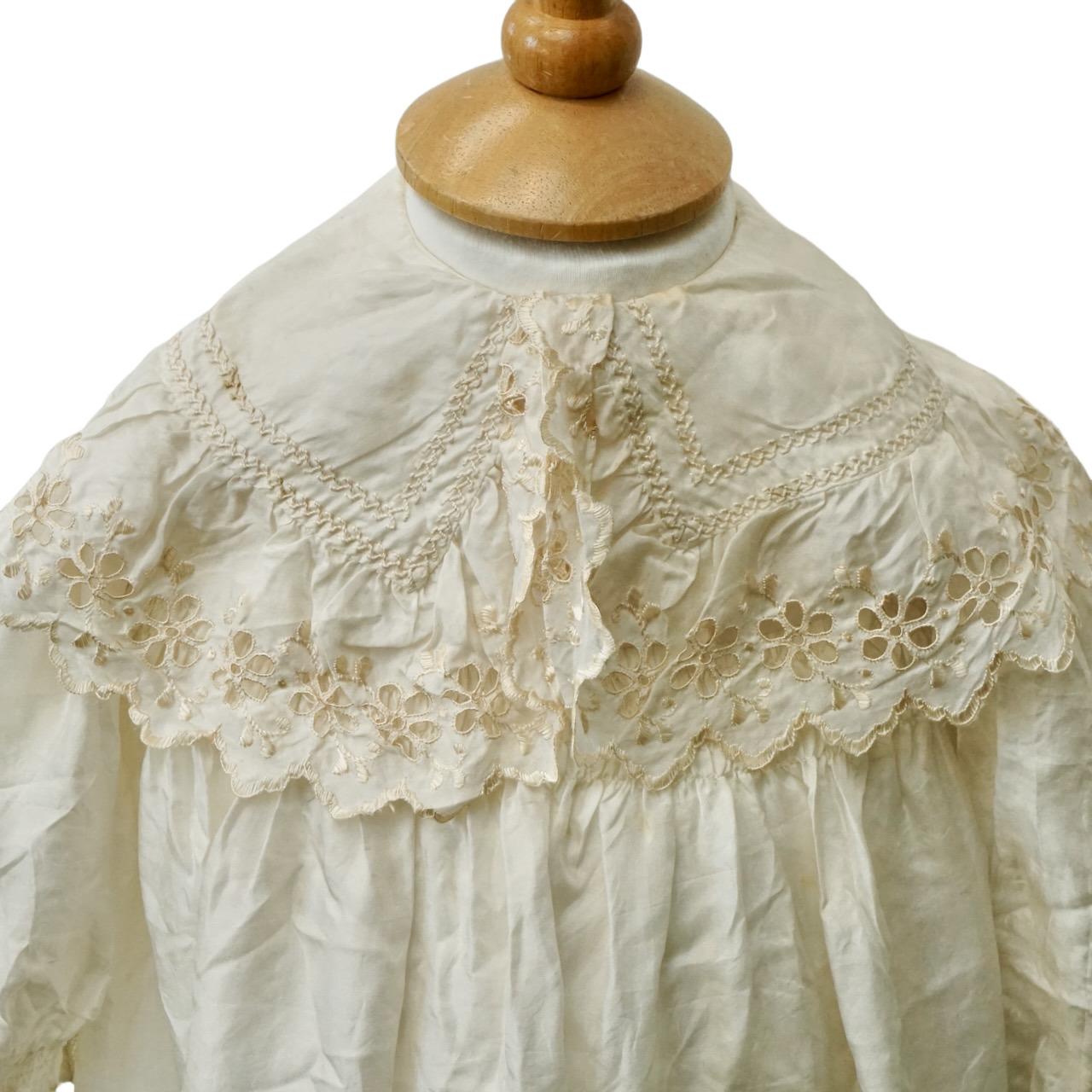 Antique Cream Silk Christening Gown and Antique White Cotton Christening Gown For Sale 1