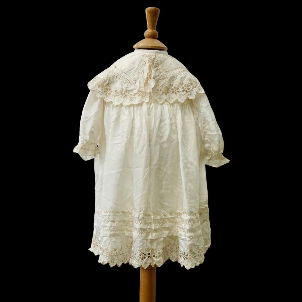 Antique Cream Silk Christening Gown and Antique White Cotton Christening Gown For Sale 3