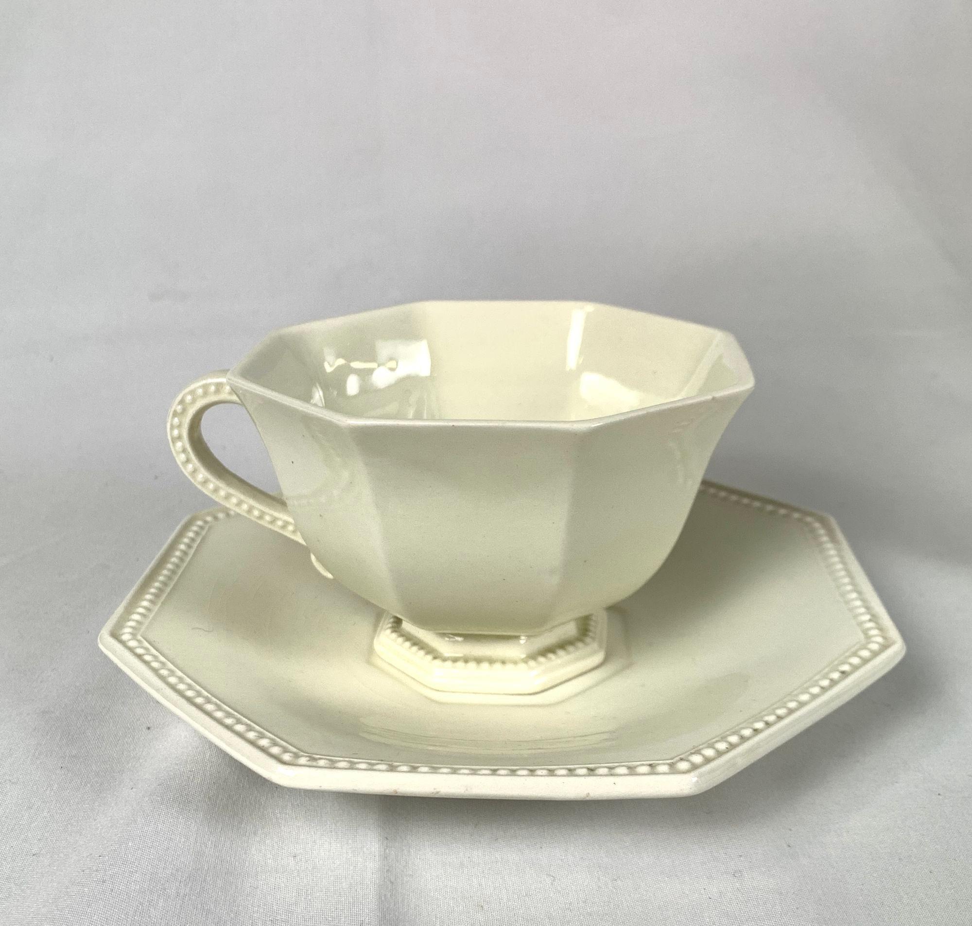 Neoclassical Antique Creamware Breakfast Service w/ Coffee Pot by Montereau, France Ca. 1830