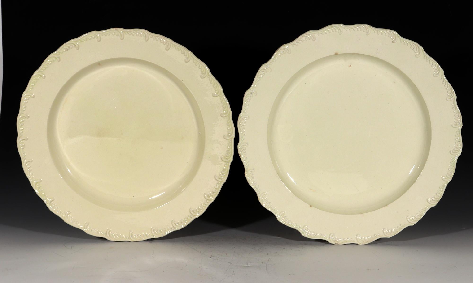 18th Century Antique Creamware Feather-Edge Circular Dishes-A Pair