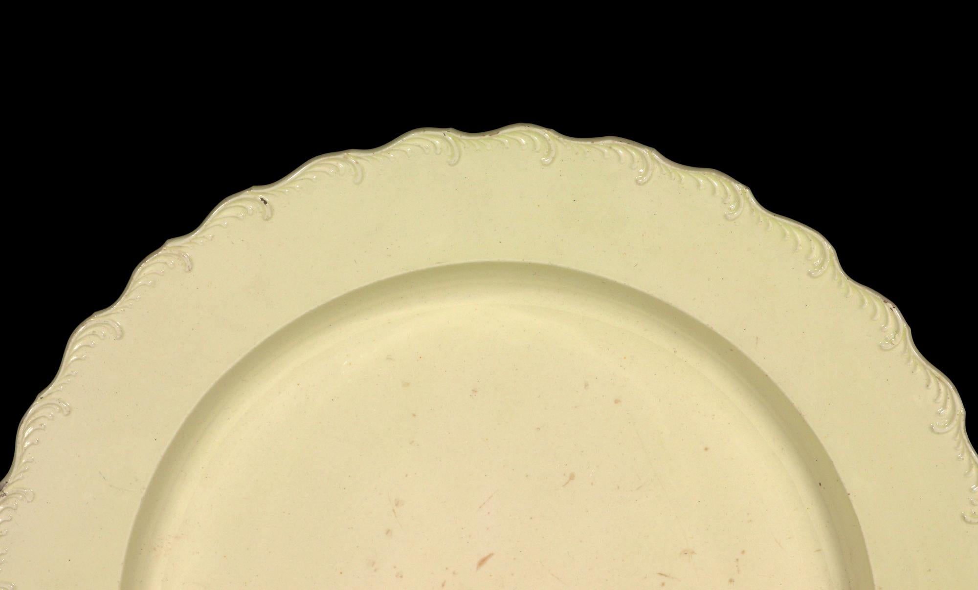 Georgian Antique Creamware Feather-Edge Large Circular Dish