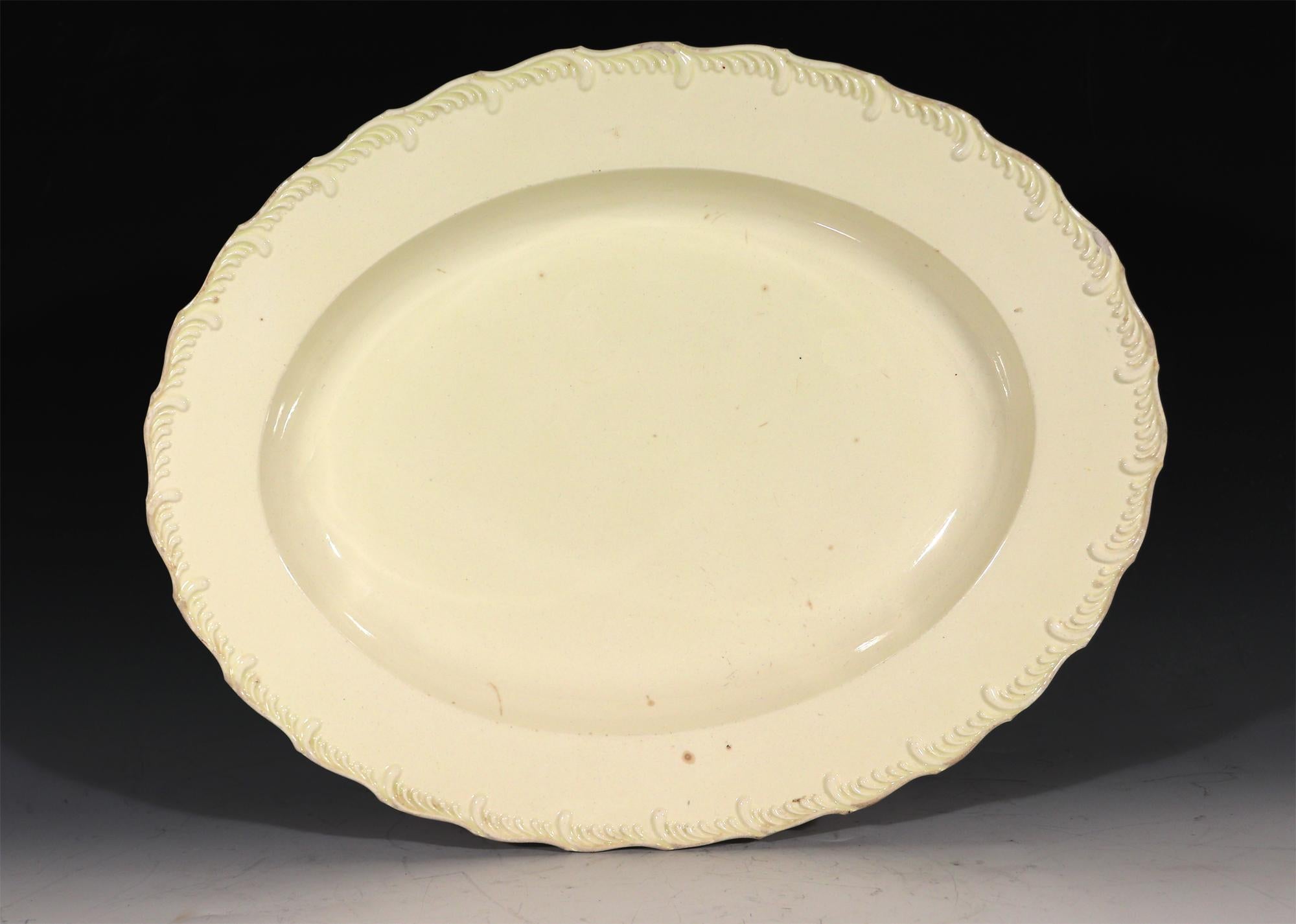 18th Century Antique Creamware Feather-Edge Large Oval Dish