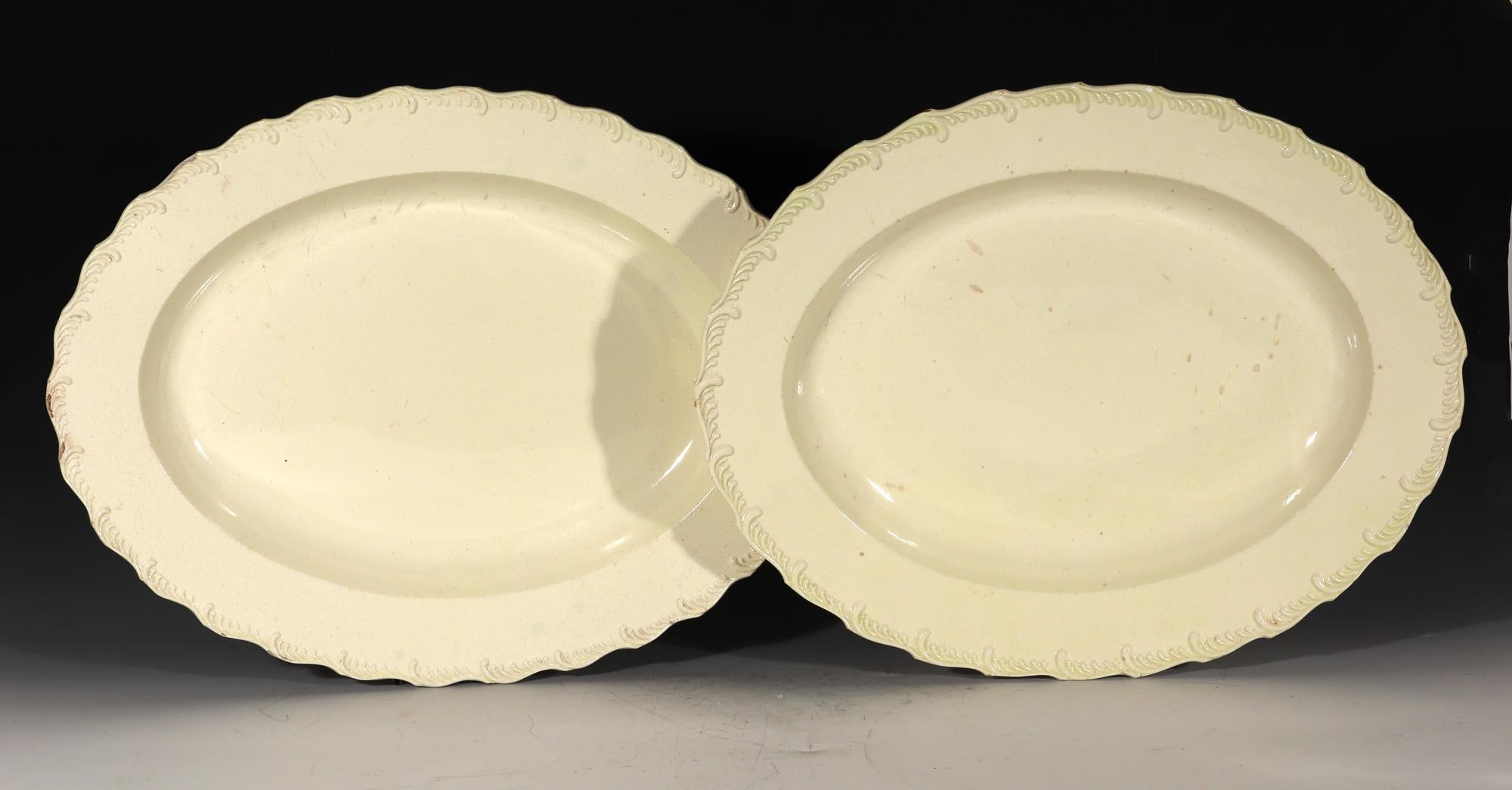 Antique Creamware Feather-Edge Large Oval Dishes, a Pair In Good Condition In Downingtown, PA