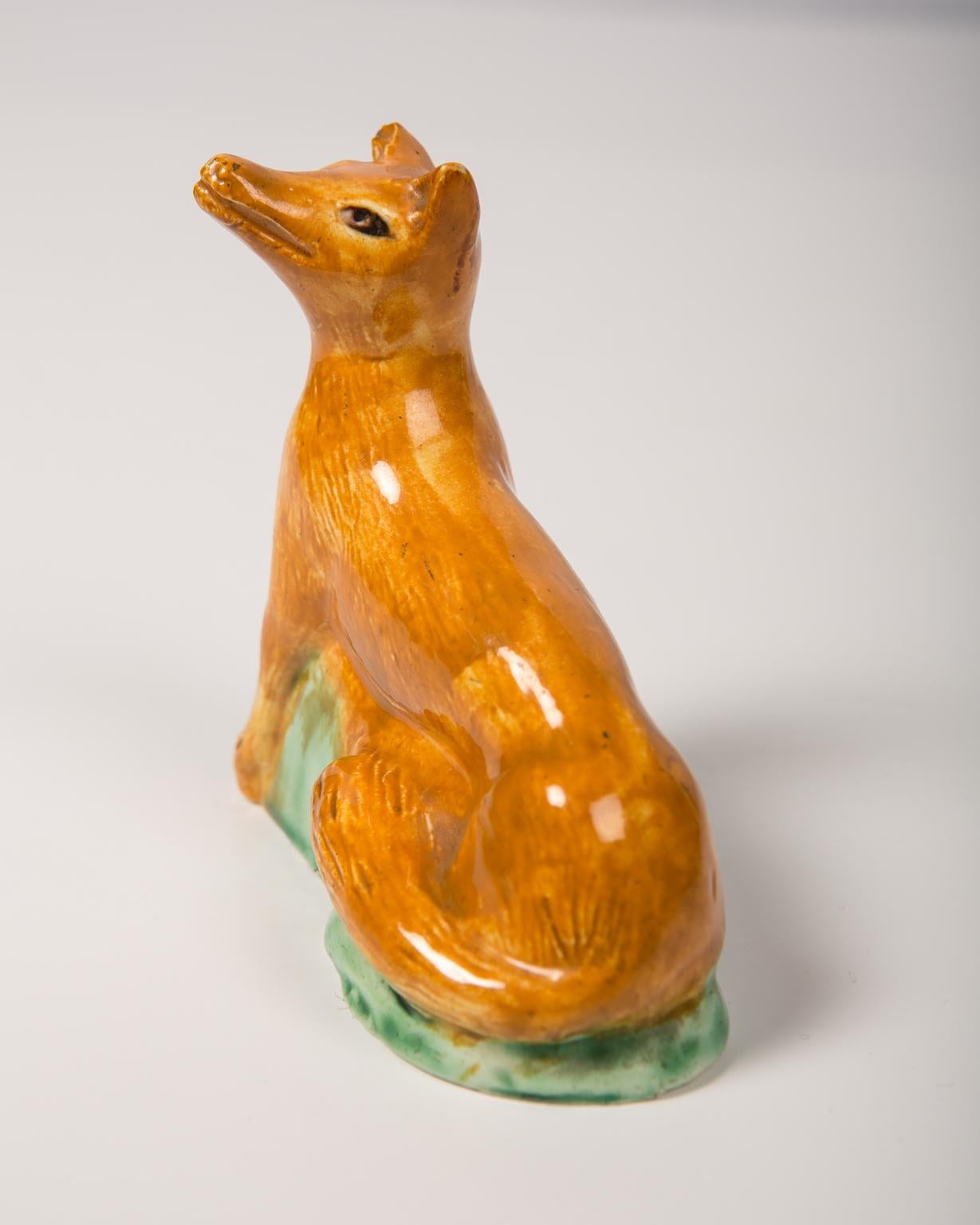 English Antique Creamware Figure of a Fox, 18th Century