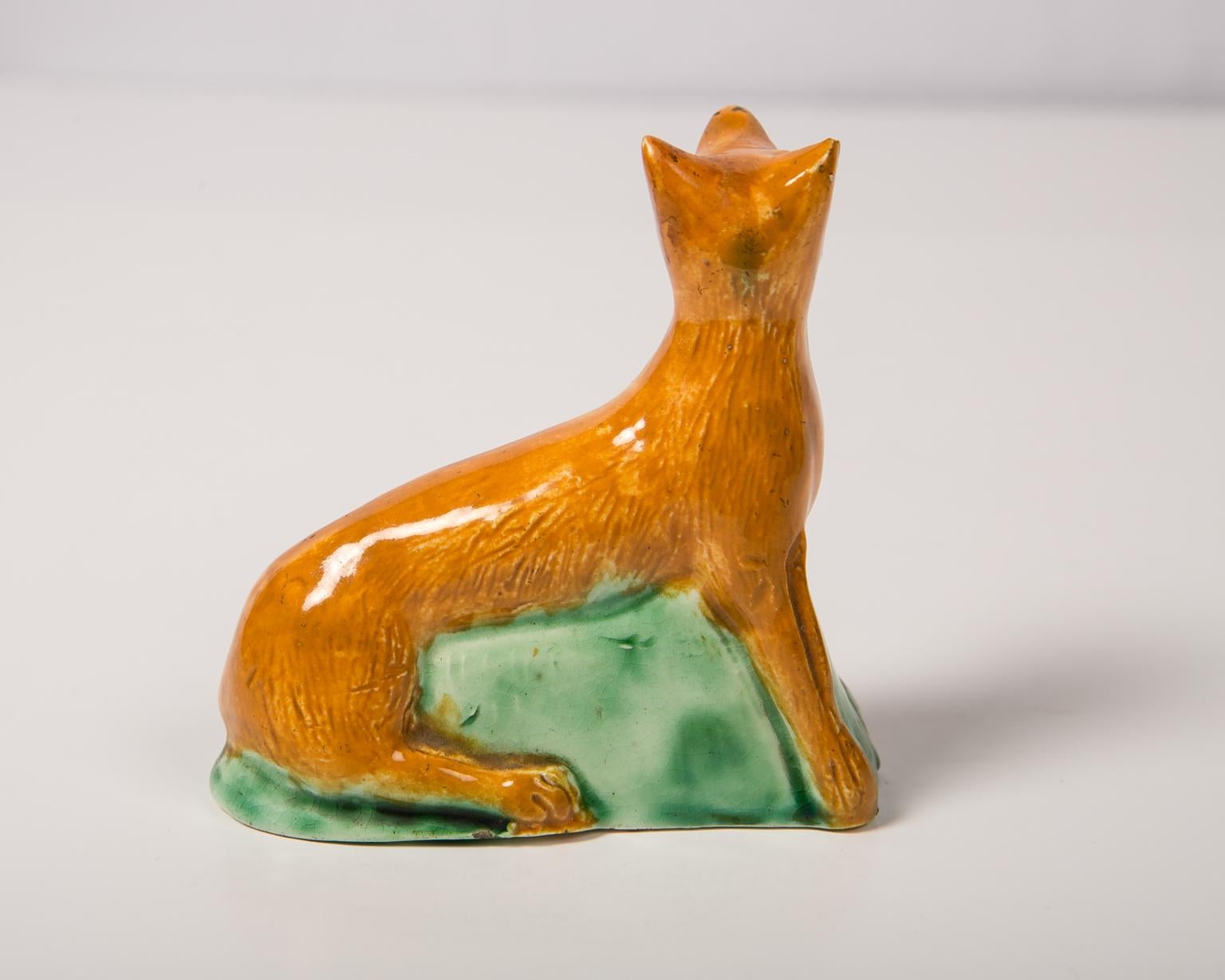 Glazed Antique Creamware Figure of a Fox, 18th Century
