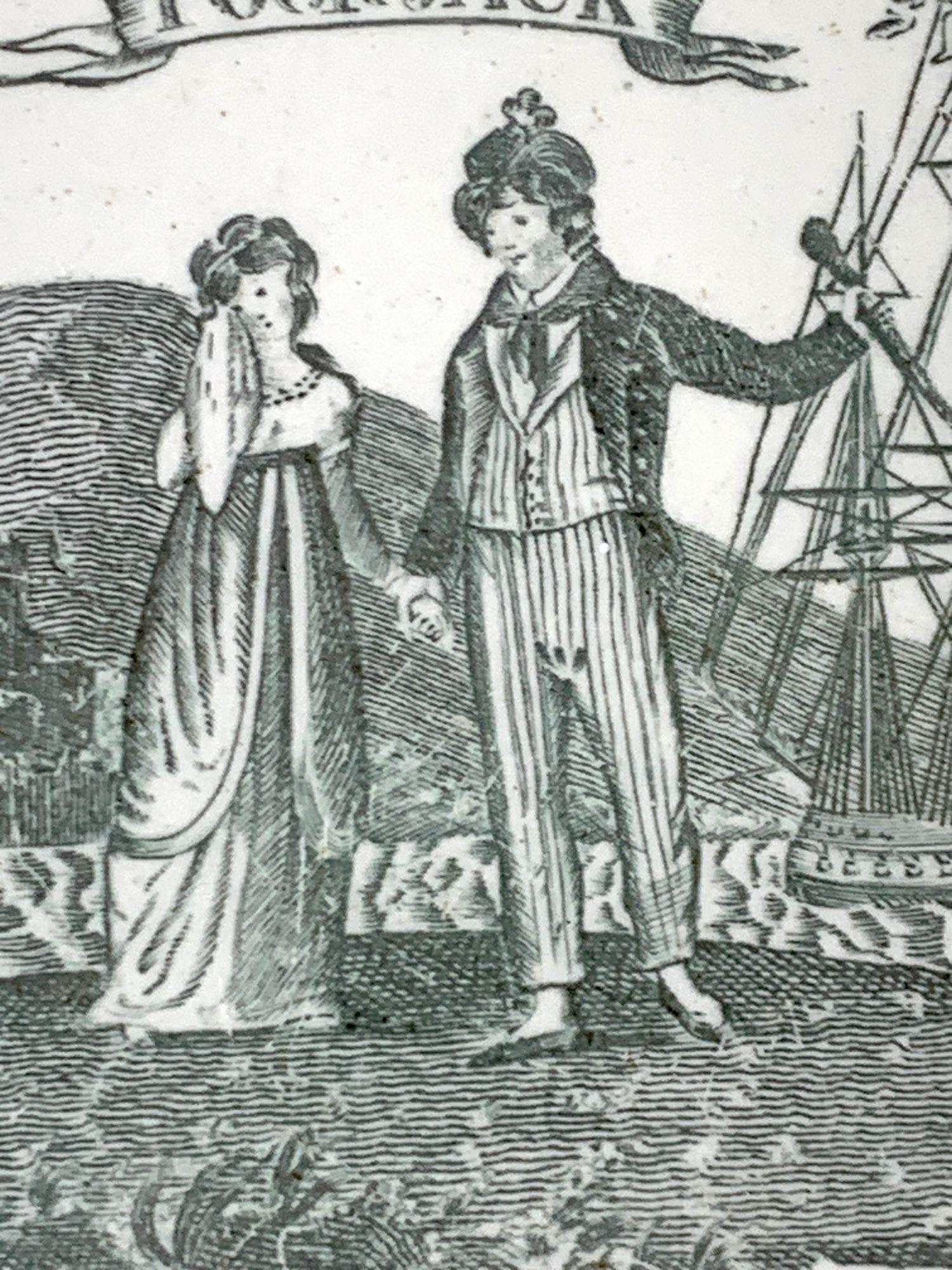 Antico piatto di crema Poor Jack the Sailor's Lament realizzato da Herculaneum C-1820 In condizioni ottime in vendita a Katonah, NY