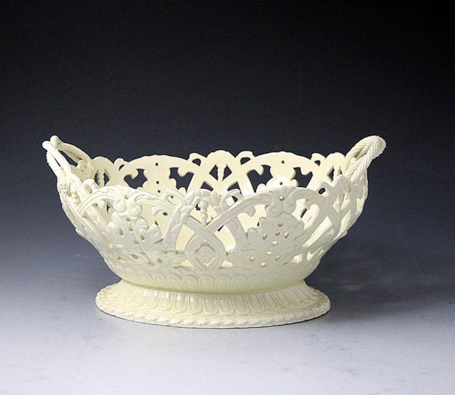 Ceramic Antique Creamware Pottery Basket and Stand English Late 18th Century Period For Sale