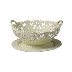 Antique Creamware Pottery Basket and Stand English Late 18th Century Period