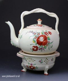 Antique Creamware Pottery Punch Kettle with Stand English, 18th Century