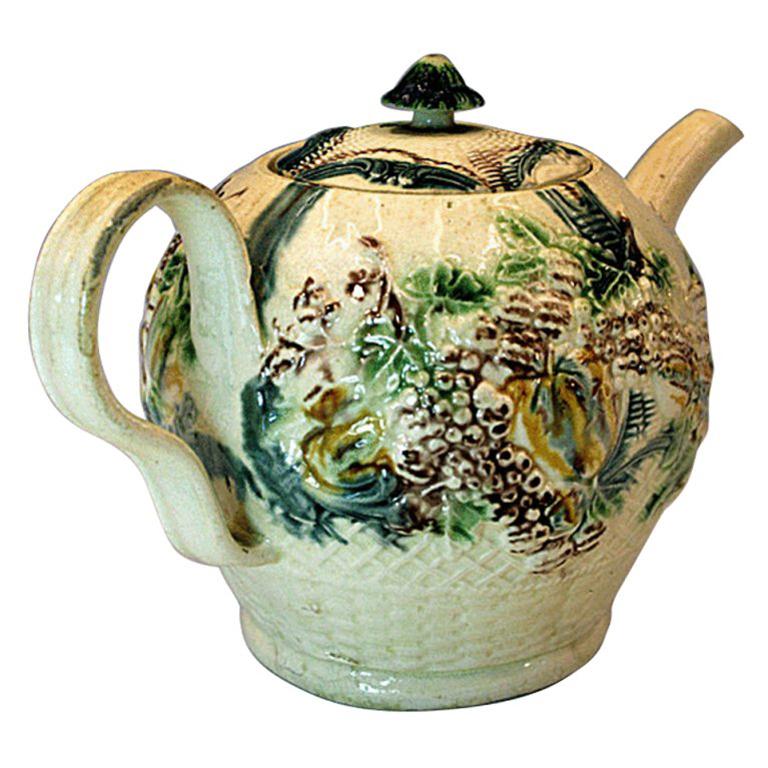 Antique Creamware Pottery Teapot by Greatbach Staffordshire, circa 1765 For Sale