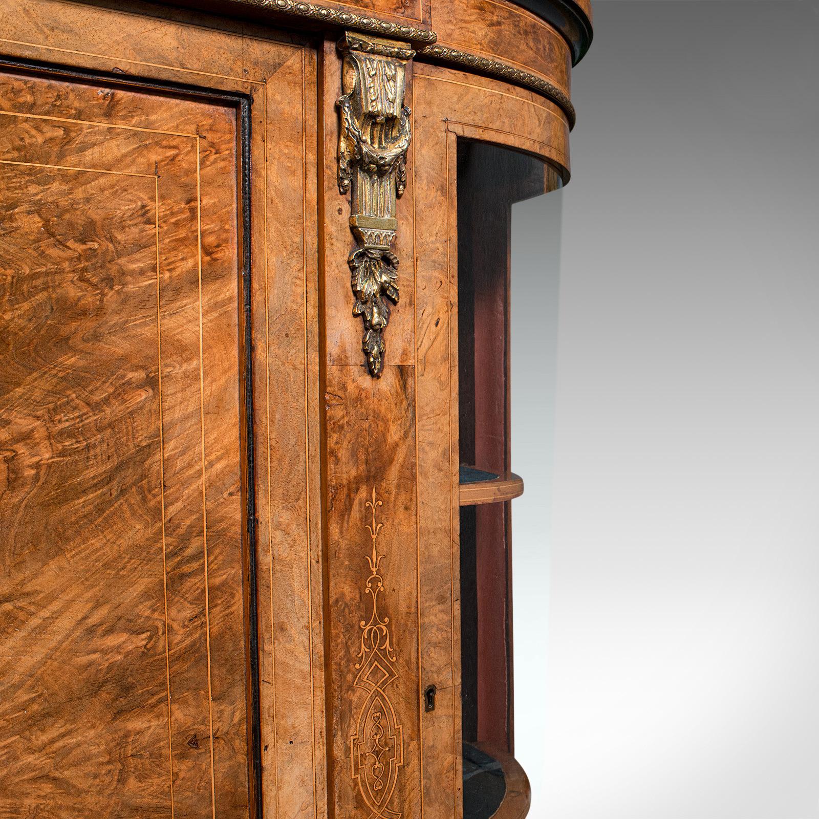 Antique Credenza, English, Burr Walnut, Sideboard, Display Cabinet, Regency For Sale 2