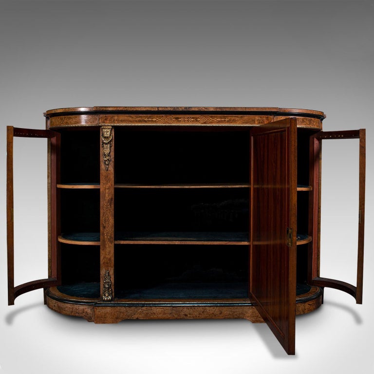 Antique Credenza, English, Burr Walnut, Sideboard, Display