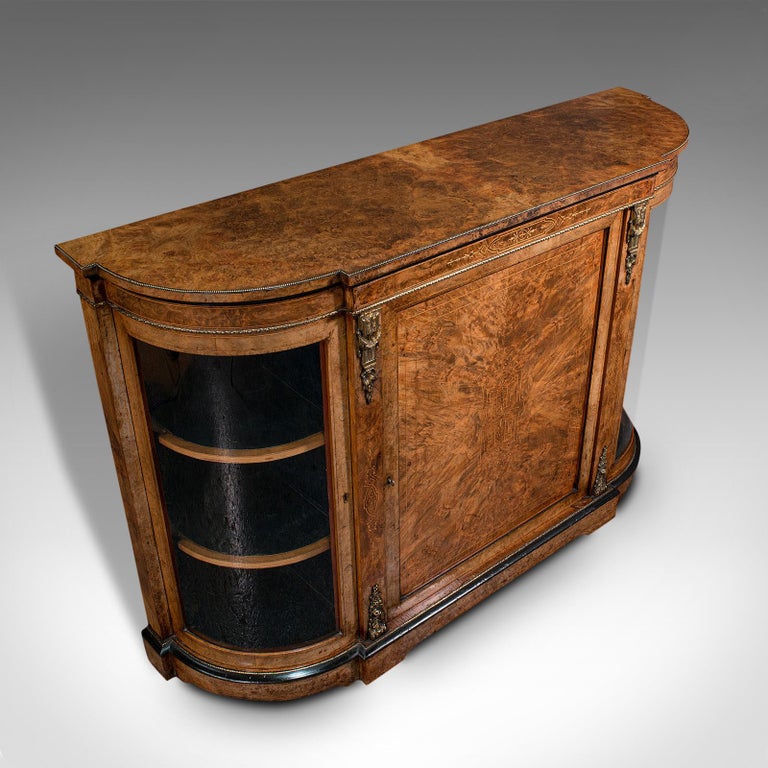 Antique Credenza, English, Burr Walnut, Sideboard, Display