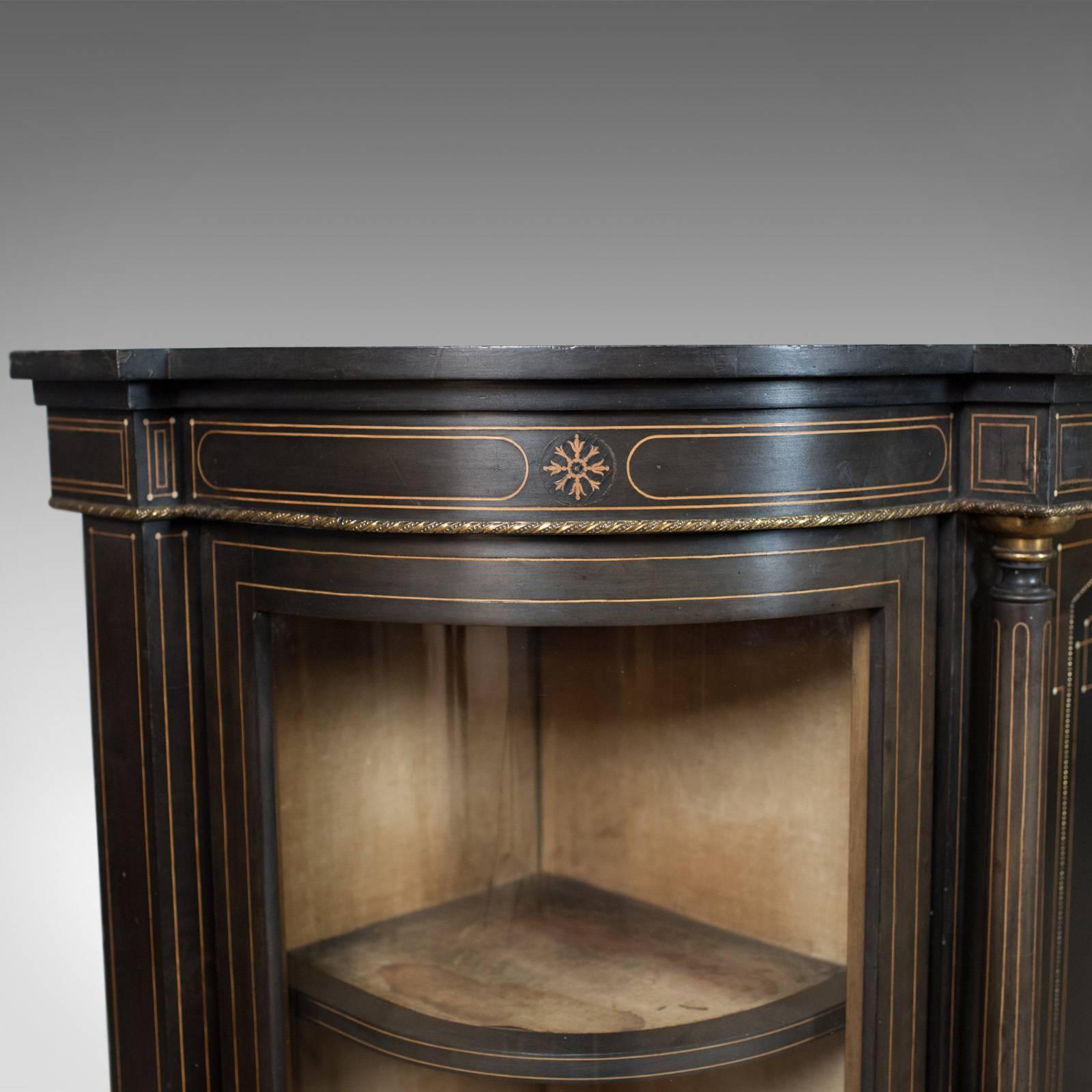 Wood Antique Credenza, English Victorian Ebonized Cabinet, Classical Overtones