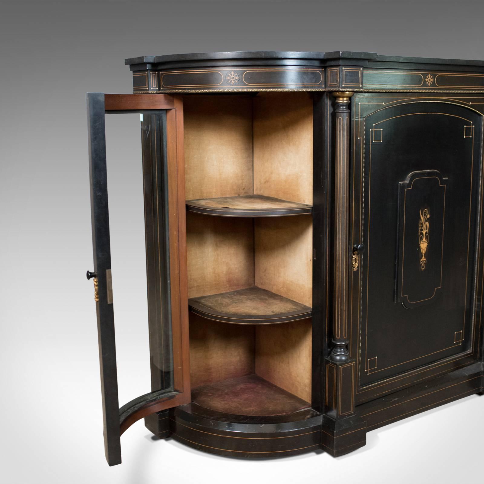 Antique Credenza, English Victorian Ebonized Cabinet, Classical Overtones 1