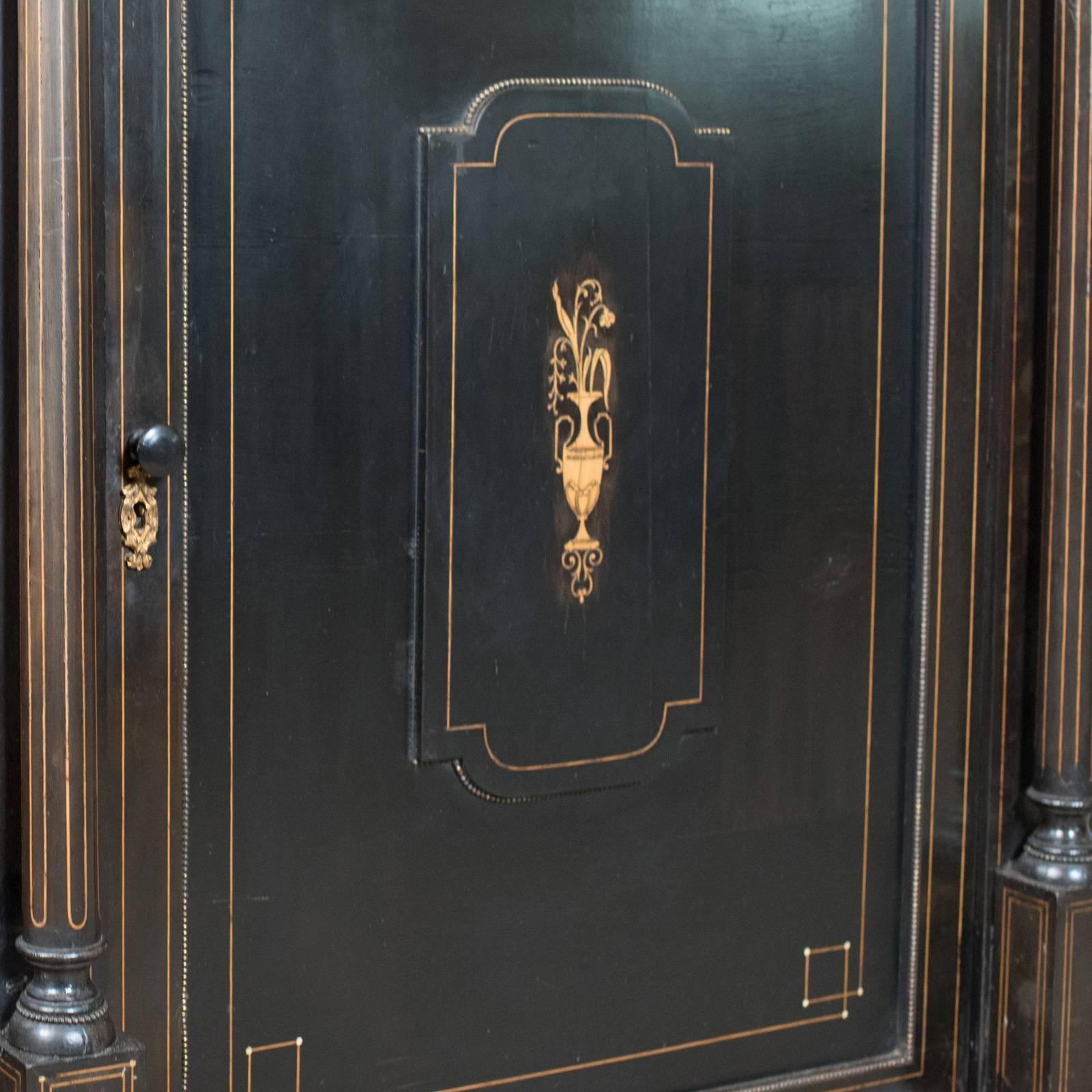 Antique Credenza, English Victorian Ebonized Cabinet, Classical Overtones 2
