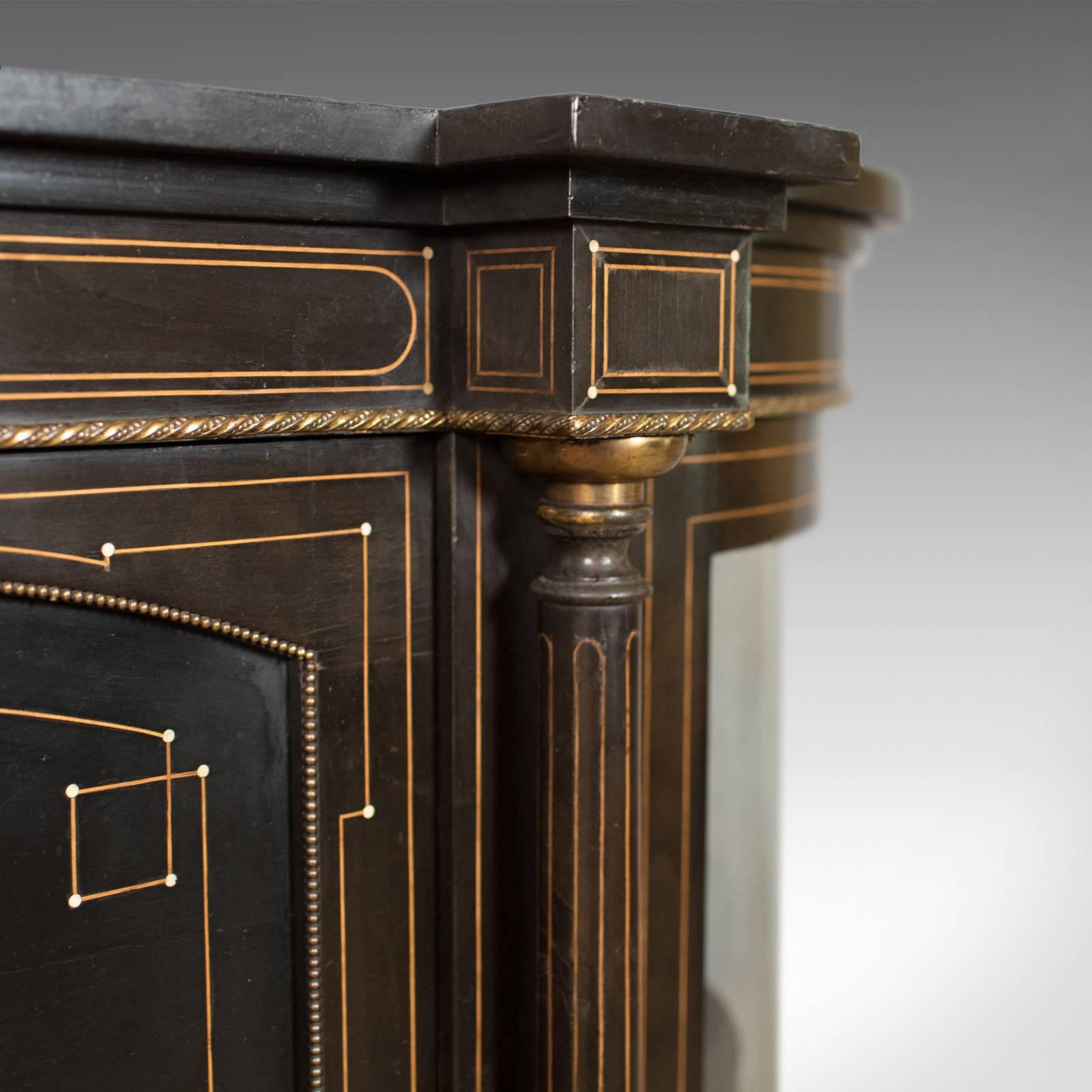 Antique Credenza, English Victorian Ebonized Cabinet, Classical Overtones 4