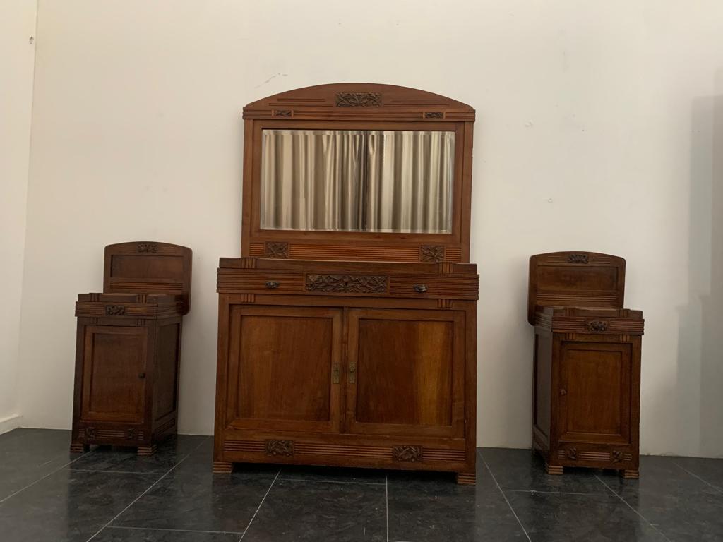 Antique Credenza with Mirror in Cherry, 1890s, Set of 2 For Sale 14