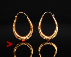 Antique Creole Earrings Dangles solid 18K Yellow Gold /2.45gr