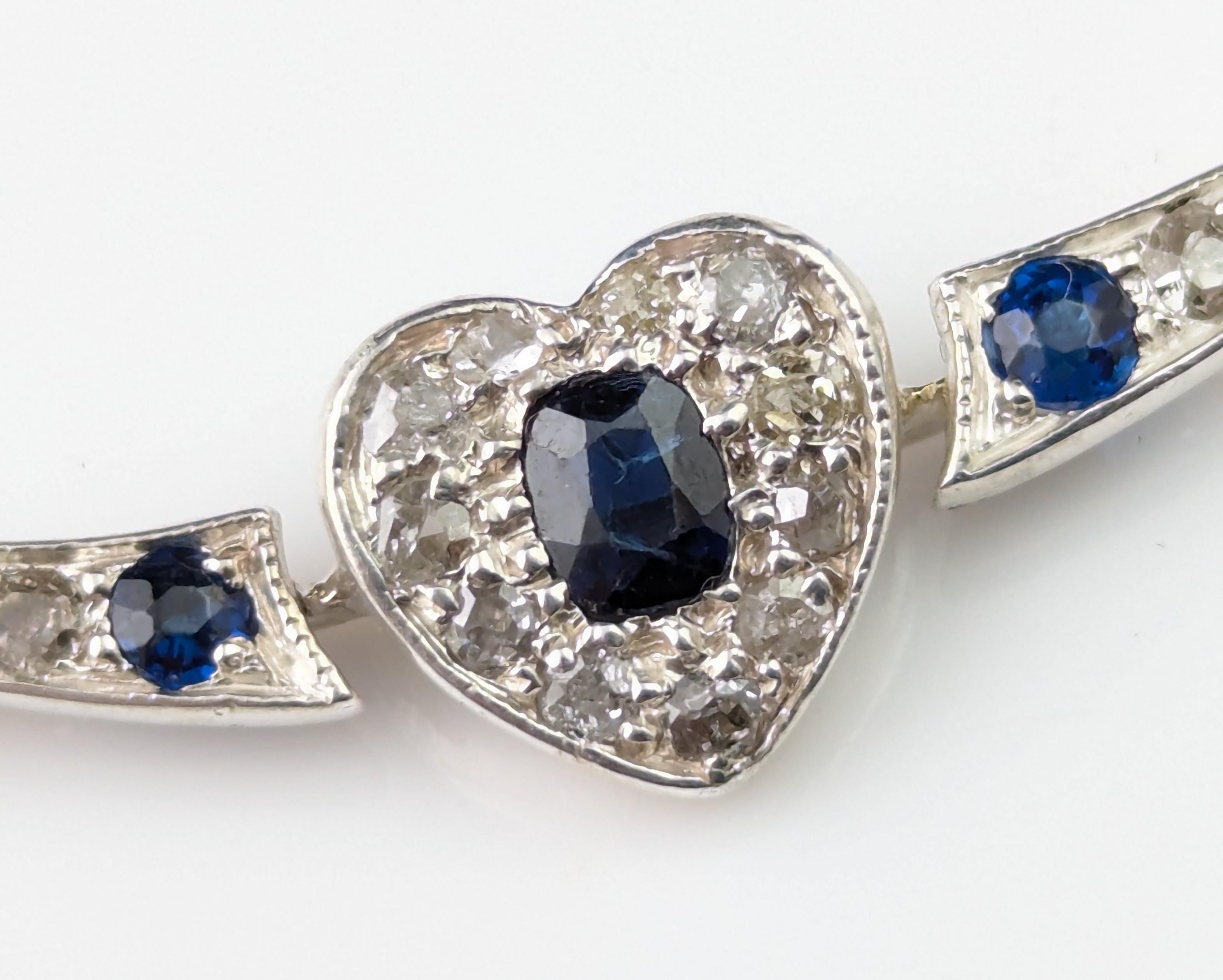 Antique Crescent and Heart pendant necklace, Sapphire, Diamond and Pearl For Sale 6