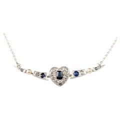Antique Crescent and Heart pendant necklace, Sapphire, Diamond and Pearl