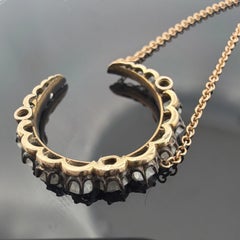 Antique Crescent Diamond Necklace 1.50CTW Old Mine Cut Silver & 14K/18K Gold