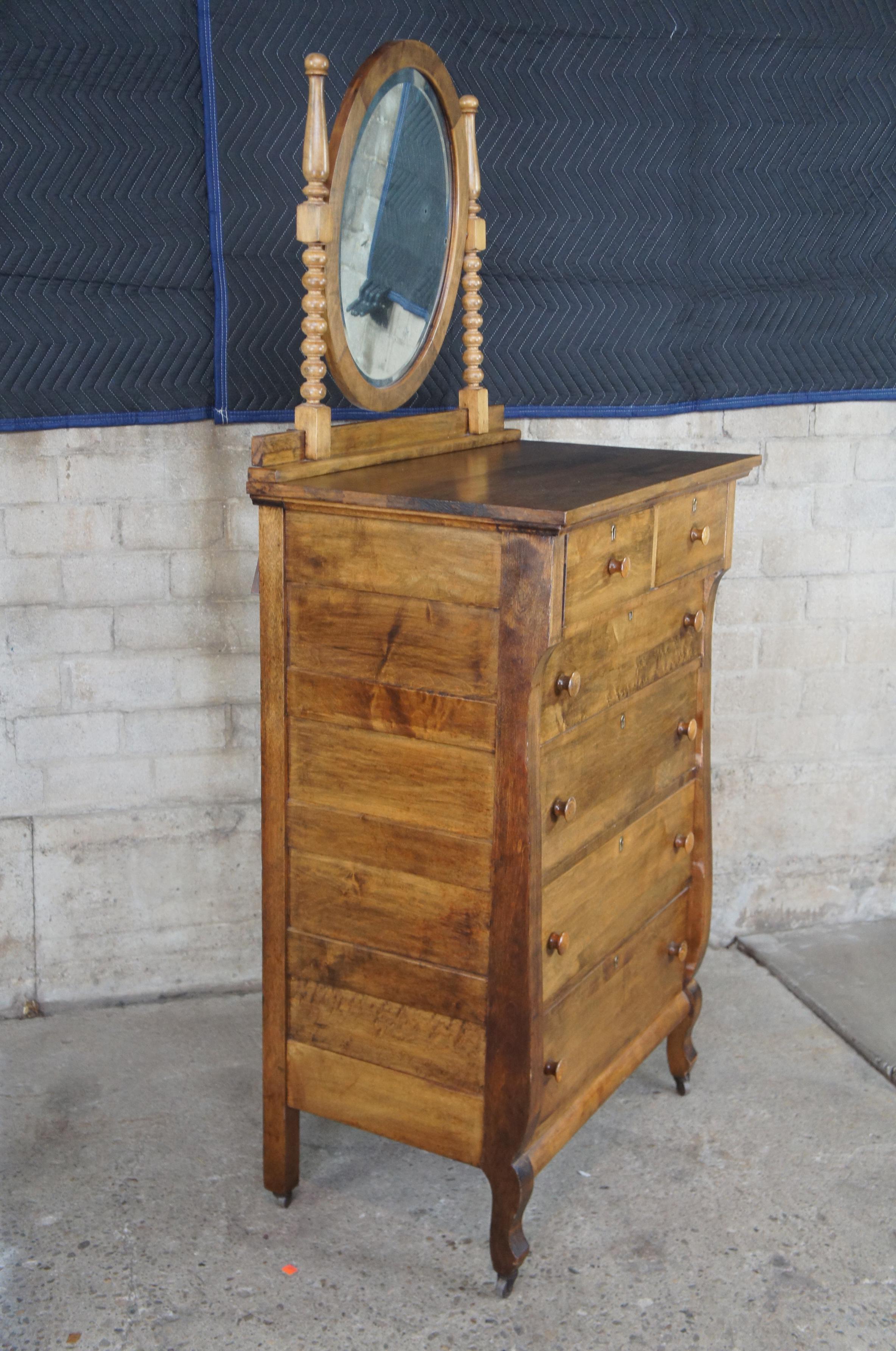 Antique Crescent Furniture Mirrored Oak Tallboy Vanity Dresser Chest of Drawers 3