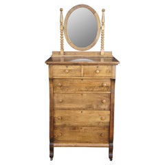 Antique Crescent Furniture Mirrored Oak Tallboy Vanity Dresser Chest of Drawers