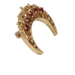 Antique Crescent Moon Pin 14k Yellow Gold With Garnets