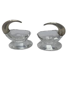 Antique Crescent Sterling Silver and Crystal Salt Cellars