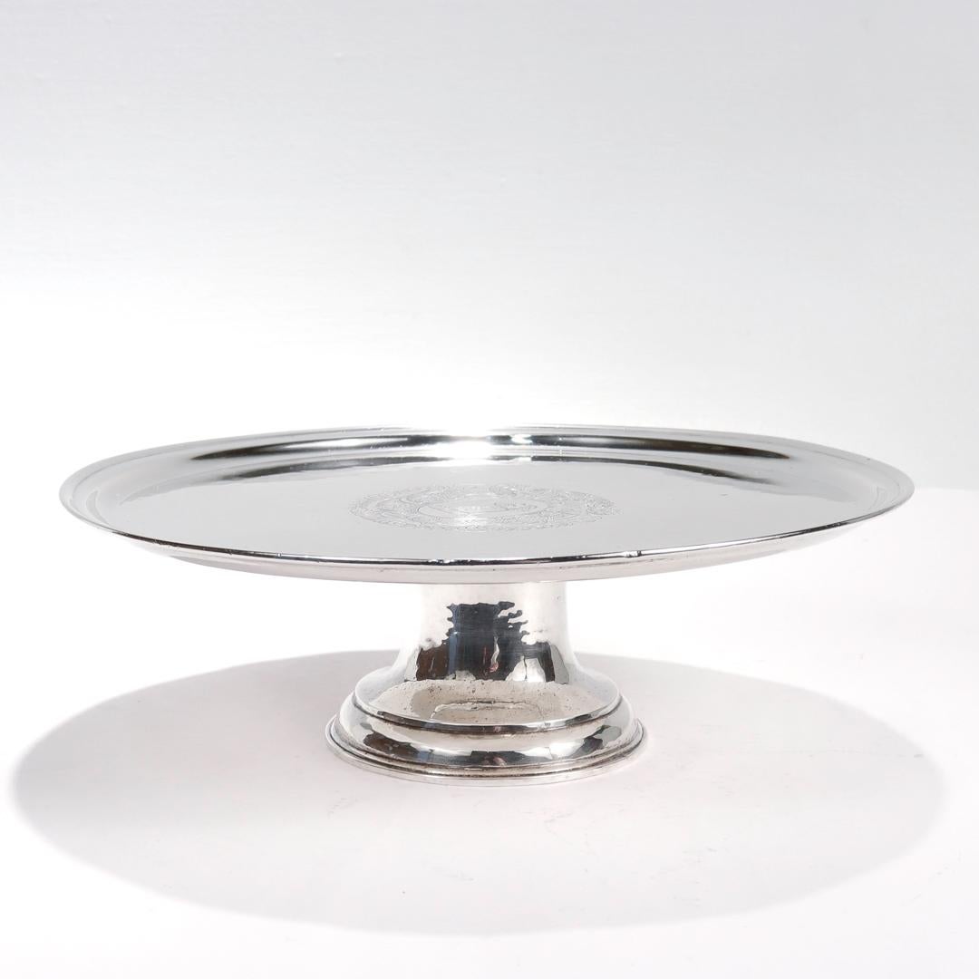Antique Crested Crichton Bros. Hand Hammered Sterling Silver Tazza or Cake Stand For Sale 1