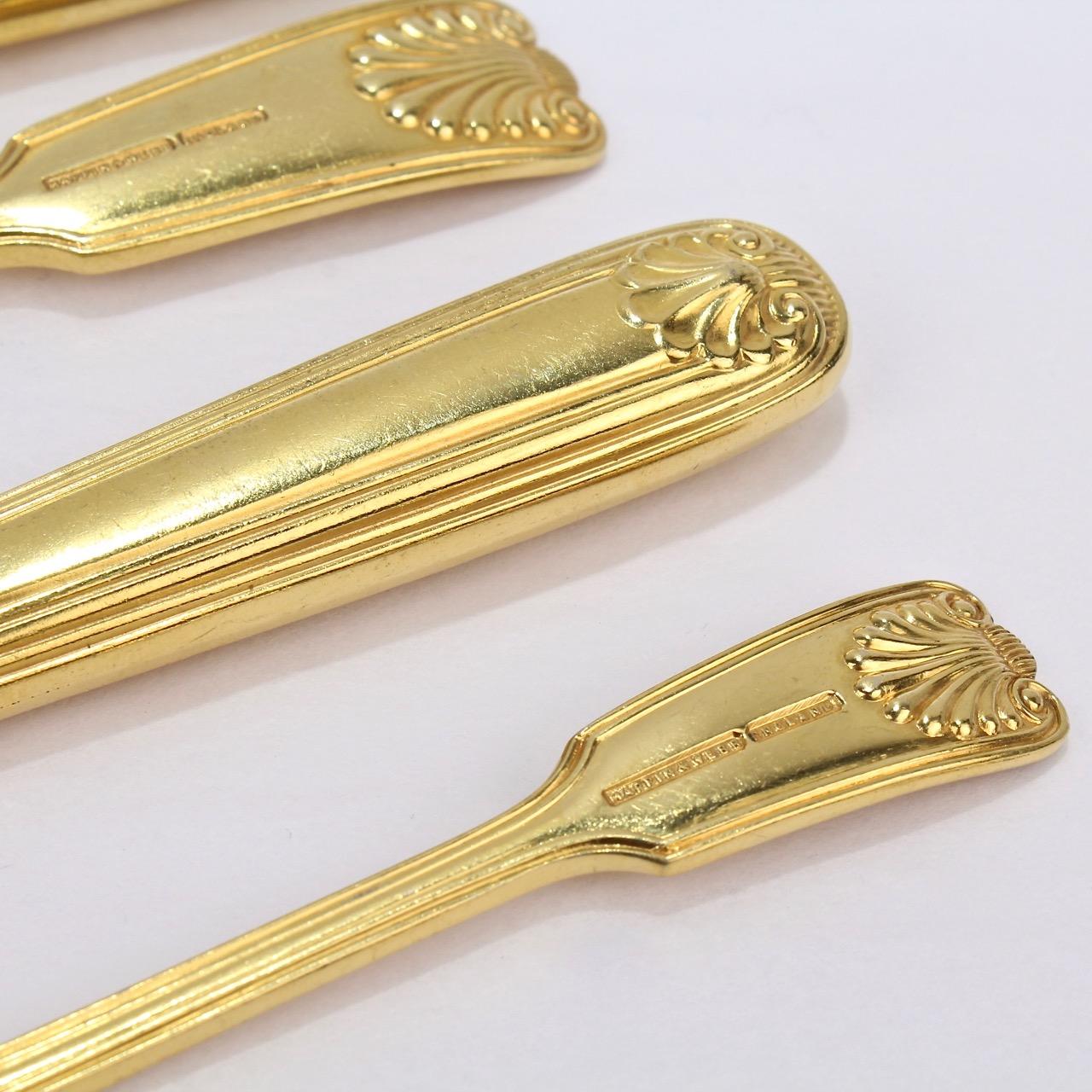Antique Crested English  Mappin & Webb Gold-Plated Luncheon Flatware Set  2