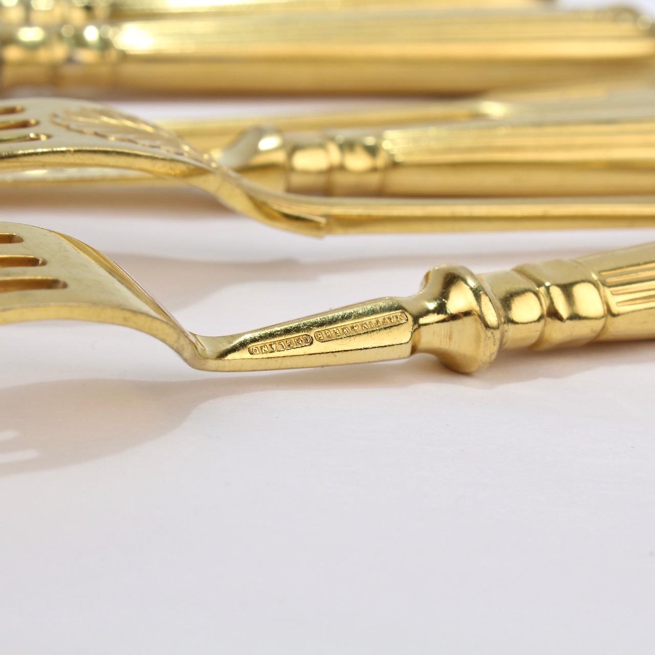 Antique Crested English  Mappin & Webb Gold-Plated Luncheon Flatware Set 5