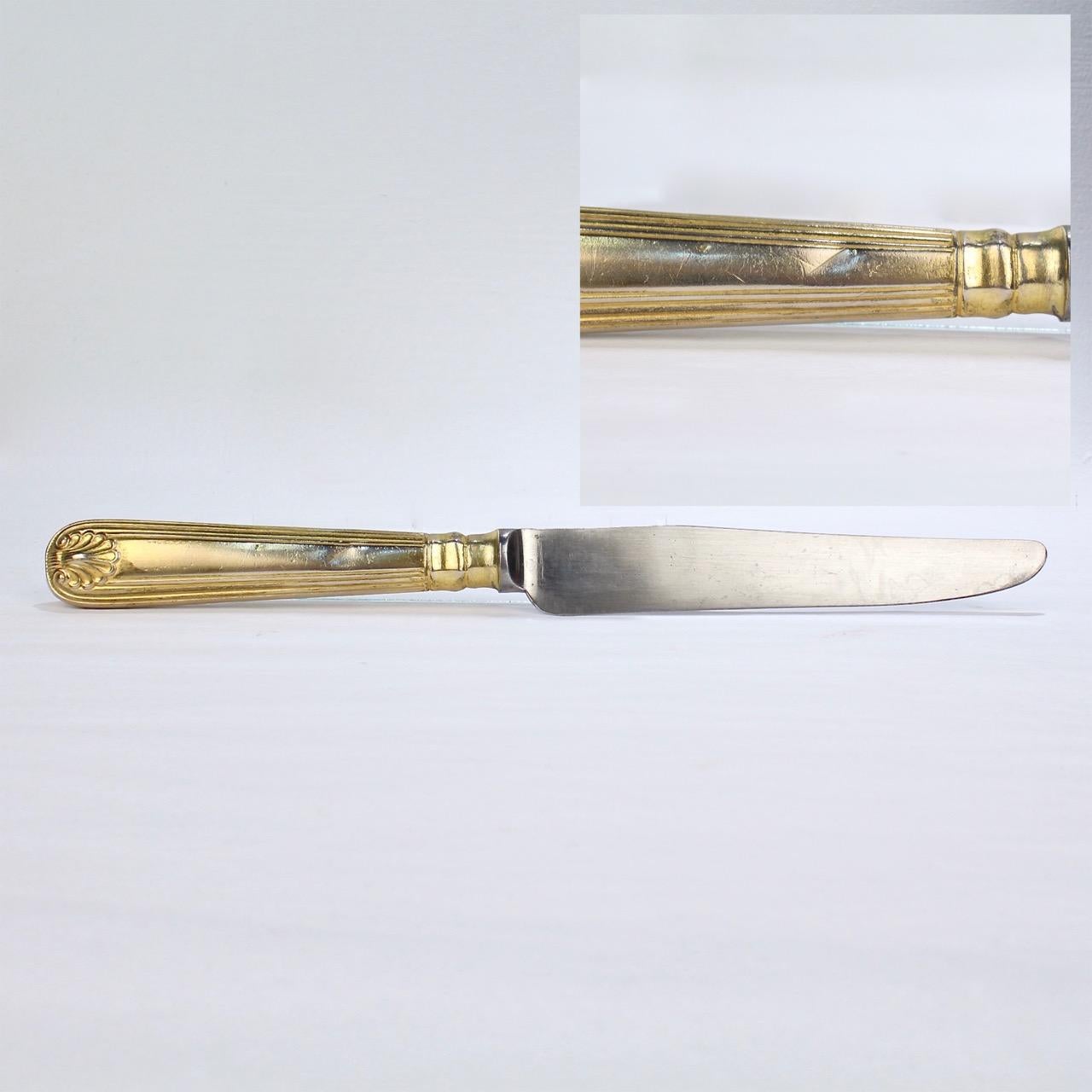 Antique Crested English  Mappin & Webb Gold-Plated Luncheon Flatware Set 6