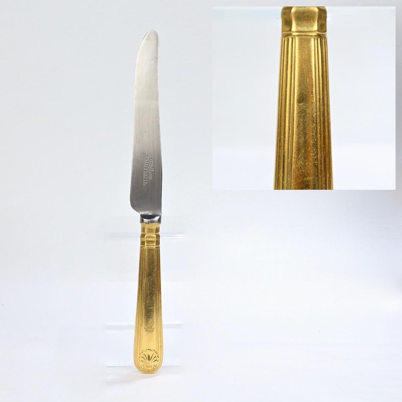 Antique Crested English  Mappin & Webb Gold-Plated Luncheon Flatware Set 7